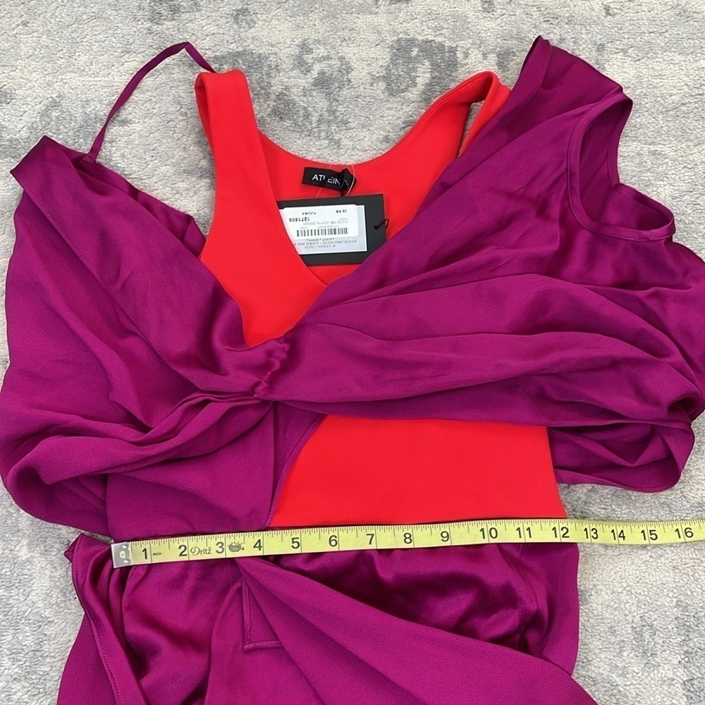 Nwt Atlein Hybrid Satin Draped Mini Dress Runway Color Block Fuchsia Sz 2 — image 8 of 8